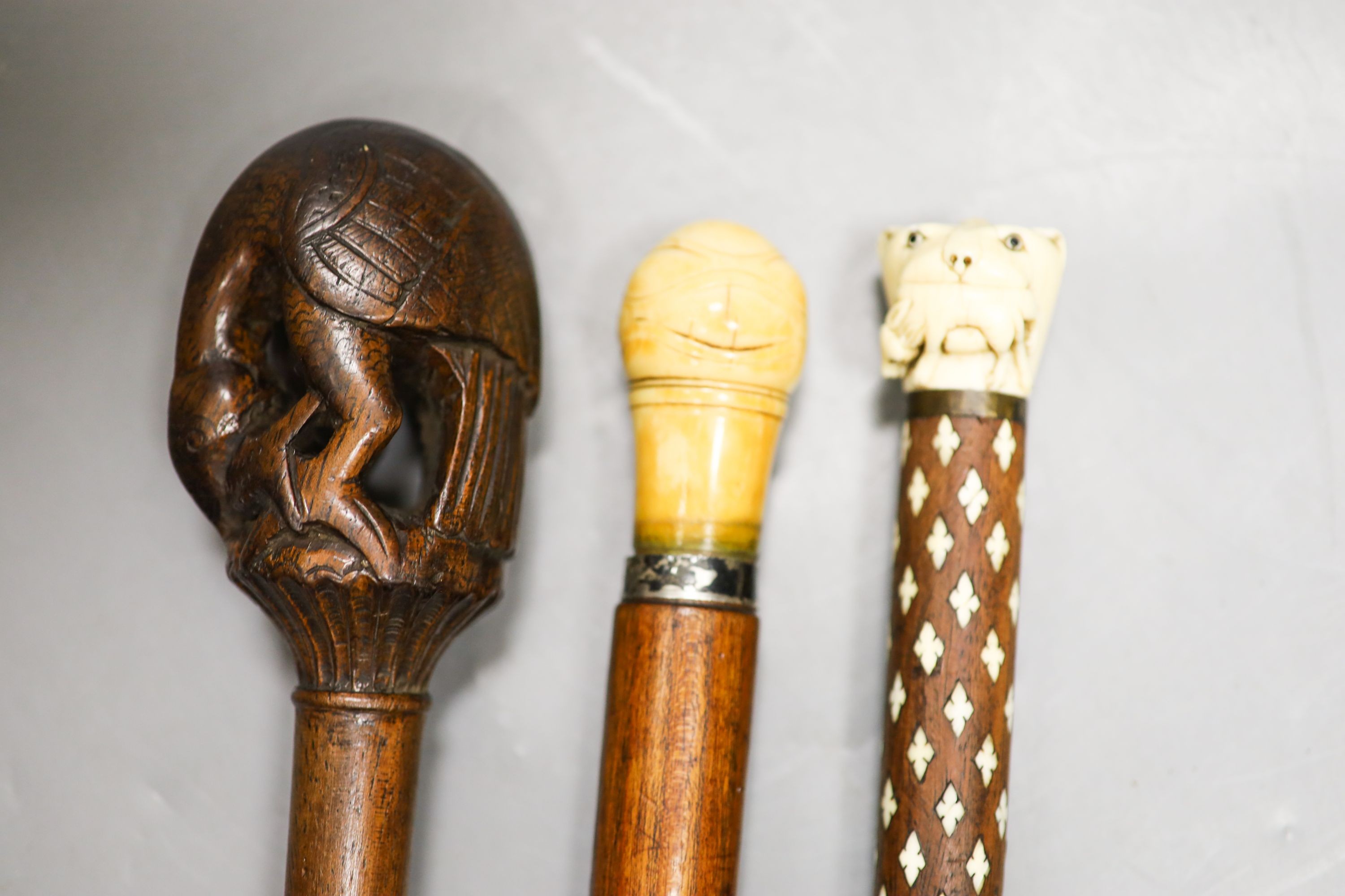 Three various walking canes 93cm